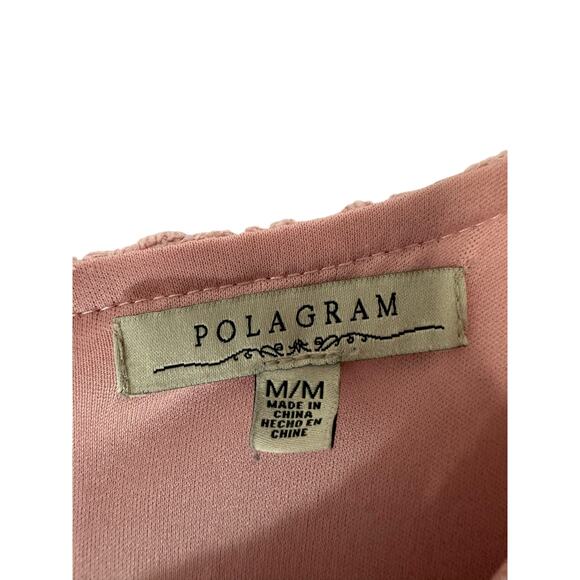 Polagram Dress Pink Lace Button Front Short‎ Sleeve Guipure Lace Dainty Medium - Picture 2 of 14